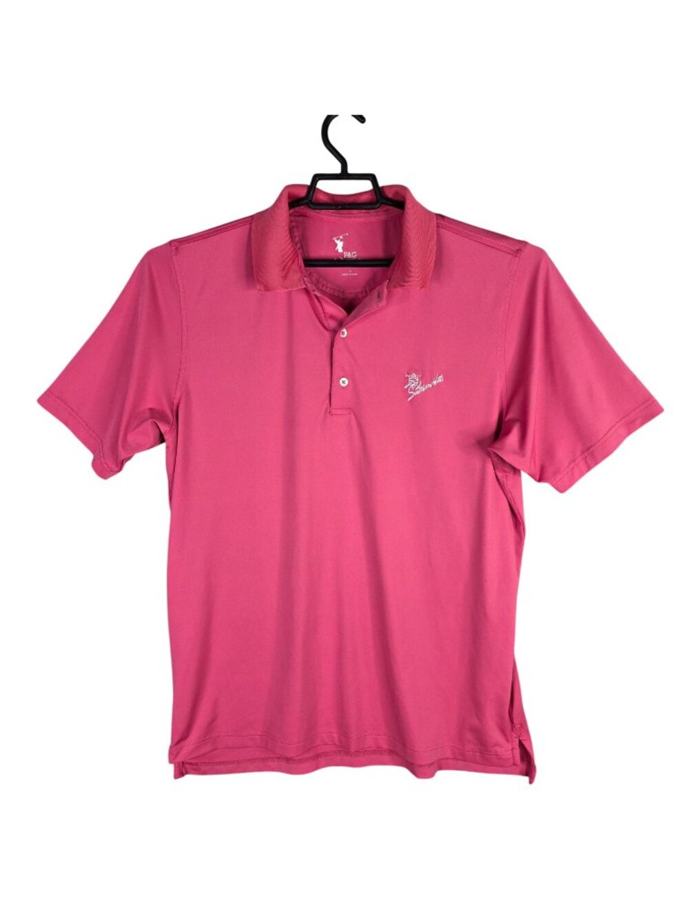 Mens F&G Pink Tech Golf Polo Shirt Short Sleeve Polyester Blend Stretch Size L